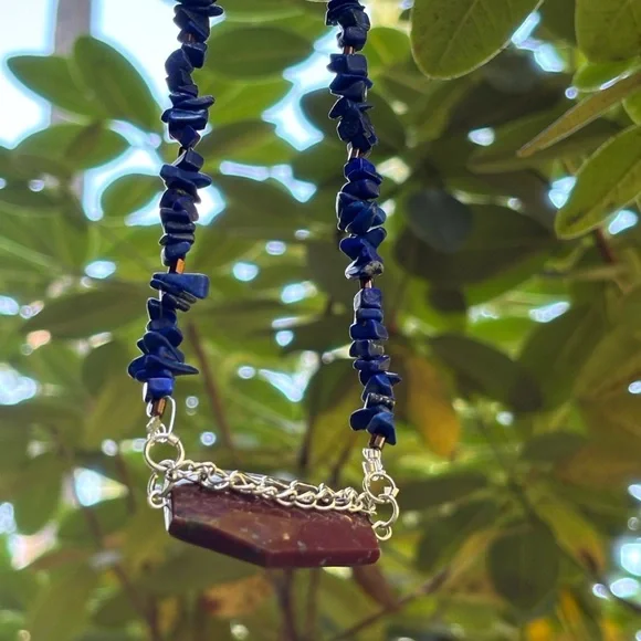 Waves meets Rock Handmade sodalite and red jasper beaded necklace - Picture 5 of 8
